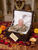 Rose Quartz/ Jade Stone Lingam with White Metal Shivling&nbsp;